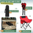 2 Pack Compact Camping Chairs Portable Folding for Outside with Carry Bag Lightweight Moon Chairs for Travel Picnic Hiking Beach Fishing, 600D Oxford, Supports 330lbs(Red, Black)