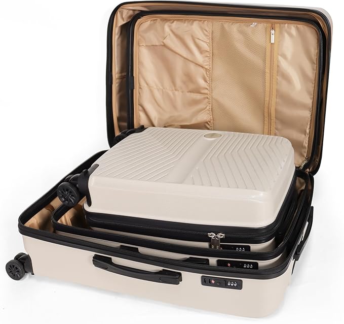 Luggage Set 3 Pieces -Suitcase Set - Luggage with Wheels - Check-in Luggage - PC + ABS Durable Suitcase Rotating Silent Wheels 3-Piece 20/24/28 yellow (beige)