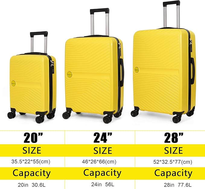 Luggage Set 3 Pieces -Suitcase Set - Luggage with Wheels - Check-in Luggage - PC + ABS Durable Suitcase Rotating Silent Wheels 3-Piece 20/24/28 yellow (yellow)