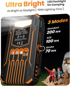 SOARAISE Solar Charger Power Bank - 48000mAh Wireless Portable Charger Built-in 4 Cables and 4 Solar Panels, PD QC 3.0 Fast Charging USB C Battery Pack with Flashlight for Camping Travel