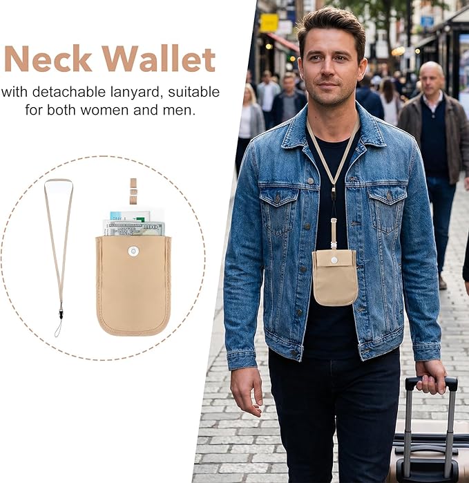 RFID Blocking Hidden Bra Wallet, Travel Money Pouch With Adjustable Strap, Money Belt for Travel Women Hidden, Secret Pocket for Valuables(Khaki)