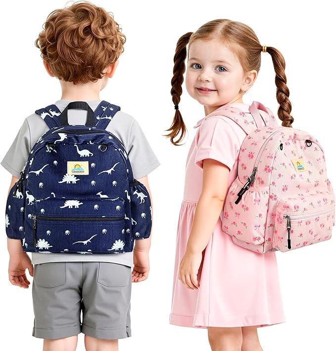 STEAMEDBUN Corduroy Toddler Backpack for Girls 2-4: Kids backpack for Boys Girls - 12 inch Preschool Kindergarten Backpacks - Rose
