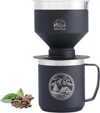 Stainless Steel Pour Over Coffee Maker Set, Outdoor Coffee Dripper, Reusable Coffee Filter&Insulated Camping Mug (16oz), for Hiking, Camping&Outdoor Adventures, Rinse-clean&Portable -Black