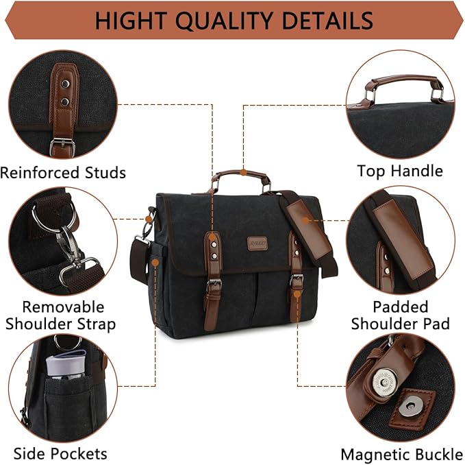 RAVUO Messenger Bag for Men, Water Resistant 15.6 17.3 Inch Laptop Briefcase Bag Casual Mens Satchel for Business