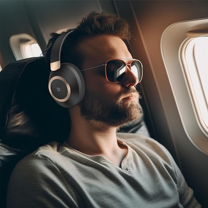 Active Noise Cancelling Headphones, 100H Playtime Headphones Wireless Bluetooth, Bluetooth Headphone with Mic, Over Ear Wireless Headphone with Deep Bass,Fast Charging for Travel