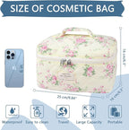 Gosect Large Travel Quilted Makeup Bag for Women,Big Floral Cotton Cosmetic Bag, Cute Coquette Aesthetic Floral Toiletry Organizer Bag (Pink pattern)