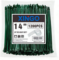 XINGO 14 Inch Garden Green Zip Ties 1200 PCS, 75 LBS Ultra Strong Tensile Strength, UV Resistant Cable Ties, Self-locking Plastic Ties for Indoor and Outdoor Use