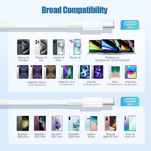 3-Pack 6.6FT 60W USB C to USB C Cable, Type C to Type C Cable,Fast Charging Cable for iPhone Air 17 16e 16 15 Pro Plus Pro Max，for Galaxy S25/S24, for iPad Pro/Air/mini, for MacBook Pro/Air and More