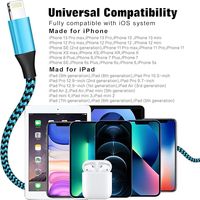 SHUSEL for iPhone Charger 10FT 3 Pack USB Lightning Cable MFi Certified Fast Charging Nylon Braided for iPhone Charger Cord Compatible with iPhone 14 Plus 14 pro max 13 12 11 XS X XR 8 Plus