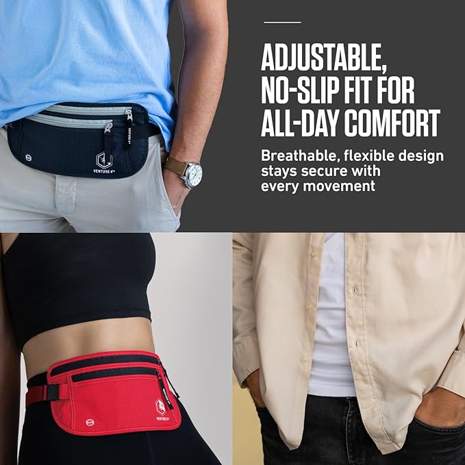 VENTURE 4TH Money Belt for Travel – Slim Hidden Under-Clothes RFID Blocking Anti-Theft Passport Holder & Travel Wallet Pouch for Men & Women to Protect Cash, Cards & Documents (Turquoise)
