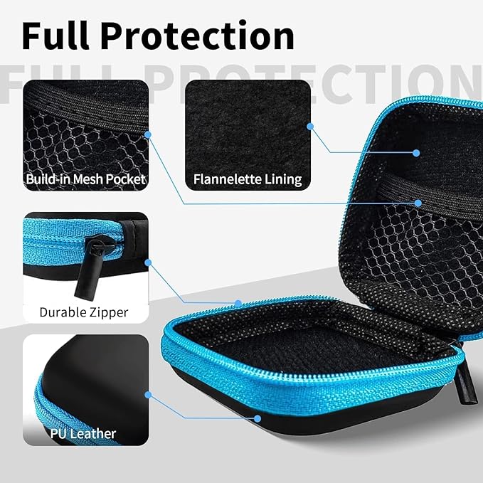 2Pack Square Earbud Case Portable EVA Carrying Case Storage Bag Cell Phone Accessories Organizer with Carabiner for Earphone, Earbud, Earpieces, SD Memory Card, Camera Chips-Blue/Red