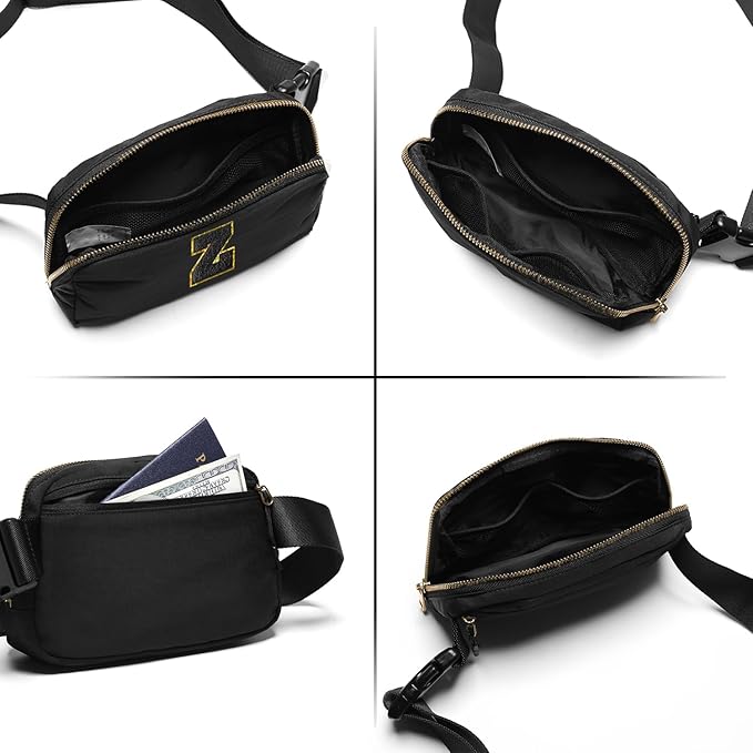 Gitus Belt Bag Fanny Pack Crossbody Bags with Initial Letter Patch Gifts for Wife Older Women Mother Coworker Bridesmaid Anniversary Travel Gifts Beach Gifts (Black-Z)