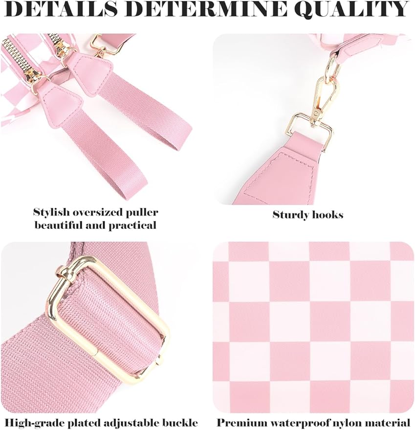 Black and White Checkered Crossbody Bag Bum Bag for Women,Spacious Checkered Purse Fanny Packs Belt Bag