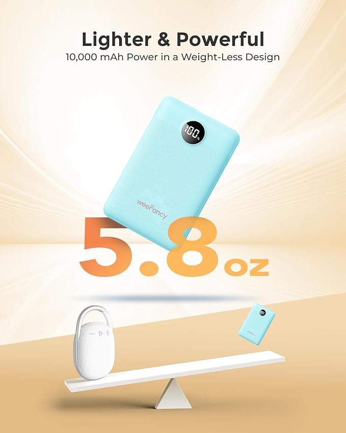 Small Portable Charger 10000mAh, Mini Power Bank with LED Display, 20W Fast Charging USB-C Battery Pack, Compact Travel Charger Compatible with iPhone 17/16/15/14, Android, etc