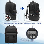 MATEIN Rolling Backpack for Men with Wheels, 17 Inch Large Wheeled Backpack with Combination Lock, Water Resistant Anti Theft Travel Laptop Backpack for Adults Work Business, Black