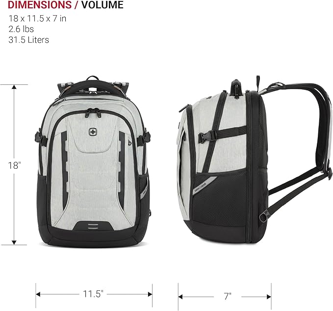 SwissGear Travel Tech Pro Laptop Backpack – Fits Laptops up to 16” – ScanSmart TSA-Friendly Backpack with Multiple Organizer Pockets – Grey Heather