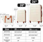 2 Piece Luggage Sets with Travel Bag, Lightweight Expandable Checked Luggage Sets, Hardshell ABS Spinner Wheels Carry on Suitcase with TSA Lock, for Travel, Women Men, 20 IN&24IN, Brown White