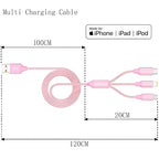 Multi Charging Cable 4ft 3Pack 3 in 1 Charger Cord, Multiple Rapid Nylon Braided Cable USB Charging Cable Multi Phone Charger Cord with Type C Micro Lightning USB Connectors for Cell Phones Pink