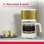 Holstein Housewares 5 Cup Coffee Maker – Compact Drip Coffee Machine with Auto Pause & Serve, Reusable Filter, Glass Carafe, Water Window & Warming Plate. White & Gold