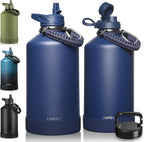 CIVAGO Gallon Insulated Water Bottle Jug with Straw, 128 oz Large Stainless Steel Water Flask, Big Metal Thermal Mug with 3 Lids for Sports, Travel, Gym, and Camping, Navy Blue