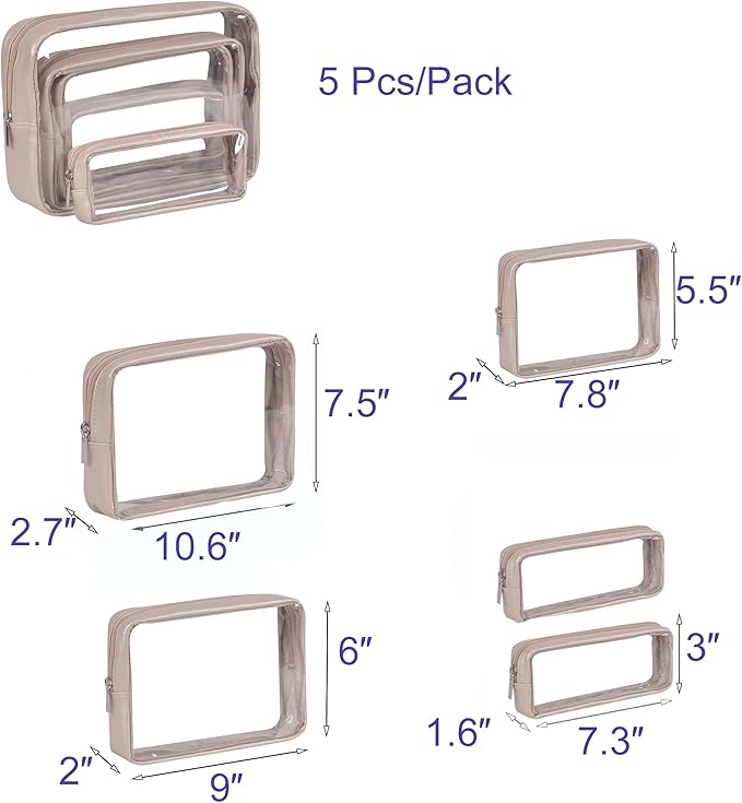 Remobia Hicol TSA Approved 5-Piece Diaper Bag Organizer Pouch Set Clear Waterproof TPU Kids Toiletry Storage Set Travel Packing Clutch Cube Bags for Baby Nursing (Pearl Grey)