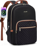 LOVEVOOK Laptop Backpack for Women 17.3 inch,Cute Womens Travel Backpack Purse,Professional Laptop Computer Bag,Waterproof Work Business College Teacher Bag Carry on Backpack with USB Port,Black Brown
