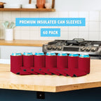 CURRENT CO. Blank Beer Can Cooler Sleeves (60-Pack) Soft Insulated Coolies - HTV Friendly Koolies in Bulk for Cans & Bottles Coolie Blanks Vinyl Projects Wedding Favors (Red)