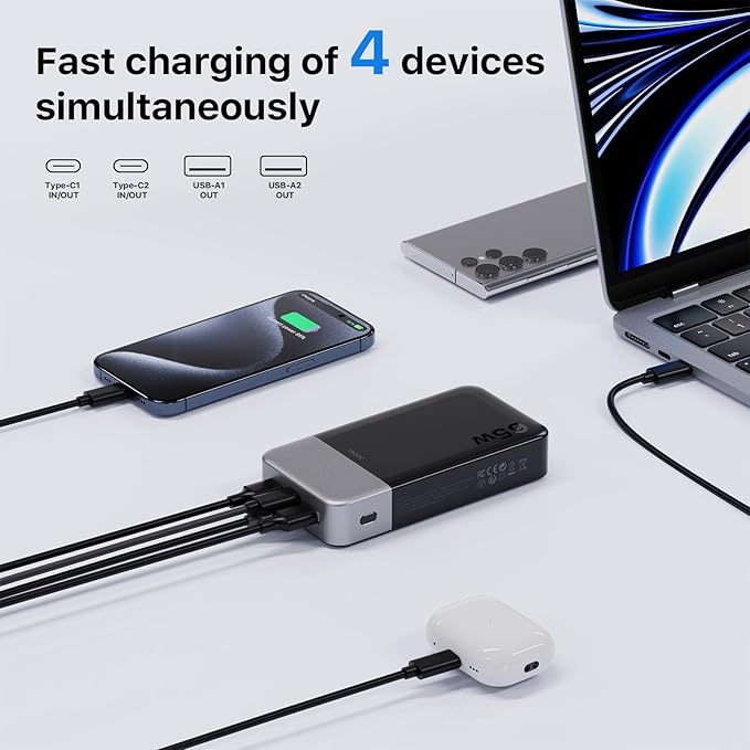 JUOVI Portable Charger 65W Power Bank 20000mAh Compact USB C Laptop Power Bank Fast Charging Battery Pack for Laptop MacBook Dell XPS iPad Tablet Steam Deck iPhone 17/16/15/14 Series Samsung and More