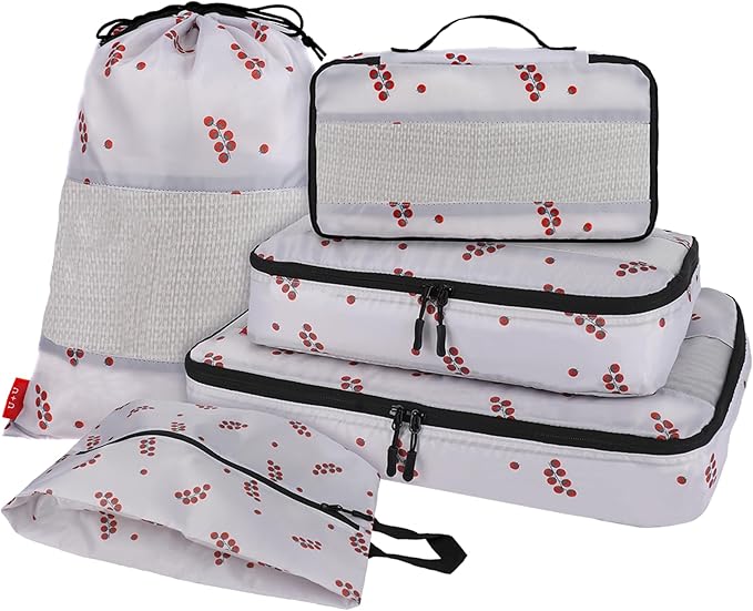 U+U 5 Set Packing Cubes for Travel Essentials Ultralight Luggage Packing Organizers with Laundry Bag and Shoe Bag for Vacation, Business Trip and Camping (Cherry Tomato)