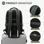 Waterproof Laptop Backpack for Men & Women, Flight Approved Anti-Theft Daypack with 15.6-inch Laptop Sleeve (Green)