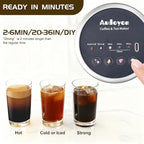 Portable Rapid Coffee Maker – 2-6 Min Quick Brew Electric Coffee & Tea Infuser Makes Smooth, Low-Acid Coffee, 16oz Stainless Steel Travel Cup for Camping, Office, Hiking, Beach, Hotel, RV