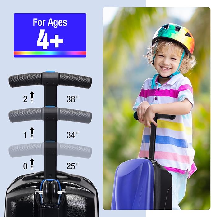 2-in-1 Ride-On Scooter Suitcase for Kids & Adults, 20” Foldable Hardshell Carry-On Luggage for Travel, Lightweight Kids Scooter Bag with Wheels