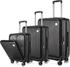 Luggage Sets 3 Piece, ABS Lightweight 20in/24in/28in Luggage, Expandable Carry On Suitcase Set with TSA Lock & Double Wheels, Front Open Hardshell Luggage Sets (Black)