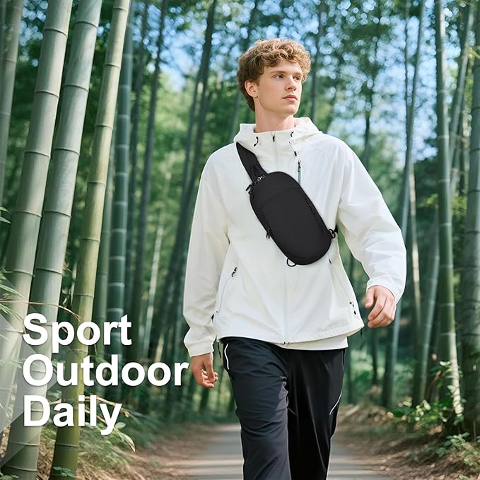 Small Sling Bag with RFID Blocking, Mini Fanny Pack for Women and Men, Convertible Crossbody Anti Theft Chest Bag for Travel Hiking Running, Black