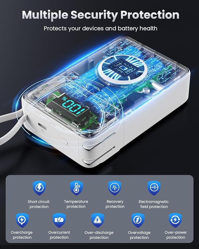 4-in-1 Portable Charger With Built-in Wall Plug&USB-C Cables,10800mAh Power Bank with iWatch Charger,QC4.0+PD 25W Fast Charging Battery Pack,Travel Essentials for iPhone 16/15,Apple Watch,Android etc