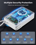 4-in-1 Portable Charger With Built-in Wall Plug&USB-C Cables,10800mAh Power Bank with iWatch Charger,QC4.0+PD 25W Fast Charging Battery Pack,Travel Essentials for iPhone 16/15,Apple Watch,Android etc
