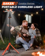 Saker Portable Camping Light with Stand 12000mAh 73.2" Rechargeable Work Light 3200 Lumen Camp Lanterns with Bag for Garage, Outdoor Work, Emergency Power Outages, Fishing LD10 Orange