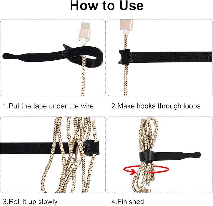 OneLeaf 110PCS Reusable Cable Ties, Adjustable 8-inch Cord Organizer Ties, Multi-purpose Hook Loop Cable Management Wire Ties for Organizing Home, Office, Data Centers, Black
