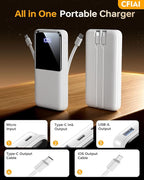 Portable Charger Power Bank - 15000mAh Battery Pack Portable Phone Charger with Built in Cable 22.5W Fast Charging Powerbank Compatible with iPhone Android Samsung Phone, Travel Camping Essential