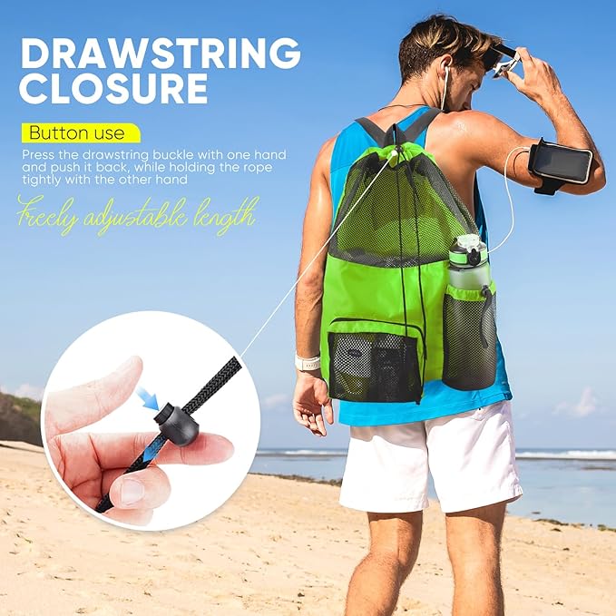 HOHOM Swim Mesh Beach Bag, Waterproof Gym Bags for Women and Men, Large Pool Bag Swimming Gear Drawstring Backpack