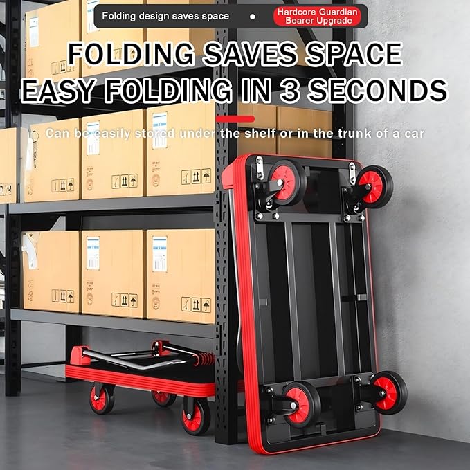 Foldable Luggage Trolley on Wheels Heavy-Duty Cart with Handle & Bumper Strips Silent TPR Wheels for Easy Transport & Storage (60×90×97cm)