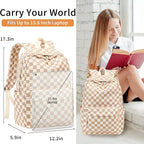 LOIDOU Backpack for Girls School Backpacks Bookbags for Elementary Middle School Women Laptop Backpacks (Brown white checker, L-17)
