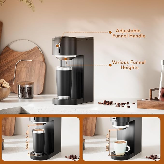 COWSAR Single Serve Coffee Maker, 2 in 1 Coffee Brewer for K-CUP Pod & Ground Coffee, 6-14 Oz Adjustable Brew Sizes, 14Oz Water Reservoir, Self-cleaning Compact Coffee Machine for Home Office Travel