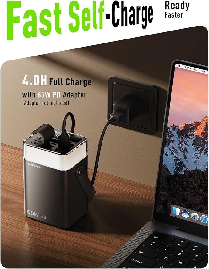 65W Power Bank 40000mAh, Laptop Portable Charger Fast Charging with LED Light, High Capacity External Battery for Camping & Travel, Compatible with MacBook, iPhone, Steam Deck