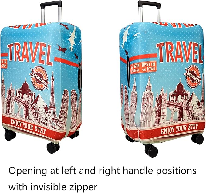 WUJIAONIAO Travel Luggage Cover Baggage Suitcase Cover Protector Skins 18-32 Inch (Tourist Attraction A28, L (for 25-28 inch luggage))