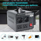 Yinleader 110V to 220V Voltage Converter Transformer Step Up/Down 120V to 240V with 2 US&2 EU Outlets 1500W [110V US Power Cord Included Only, No 220V Cord]