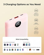 Small Portable Charger 10000mAh, Mini Power Bank with LED Display, 20W Fast Charging USB-C Battery Pack, Compact Travel Charger Compatible with iPhone 17/16/15/14, Android, etc