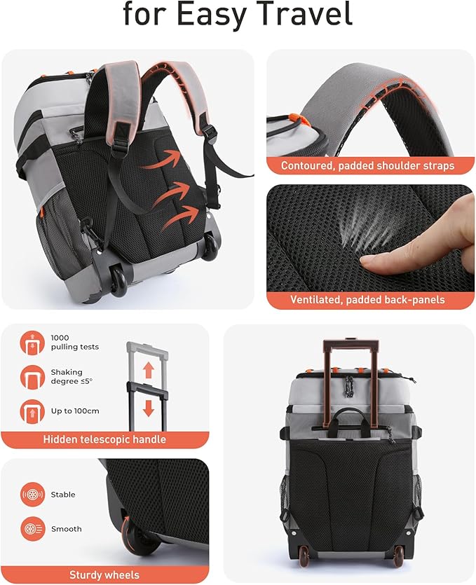 TOURIT Insulated Rolling Cooler Backpack, Leakproof Waterproof Beach Cooler Bag with Wheels and Handle, Outdoor Camping Picnic Travel