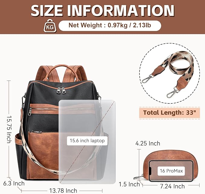 AGLOD Vegan Leather Laptop Backpack for Women 15.6 Inch Work Backpack Purse for Travel College