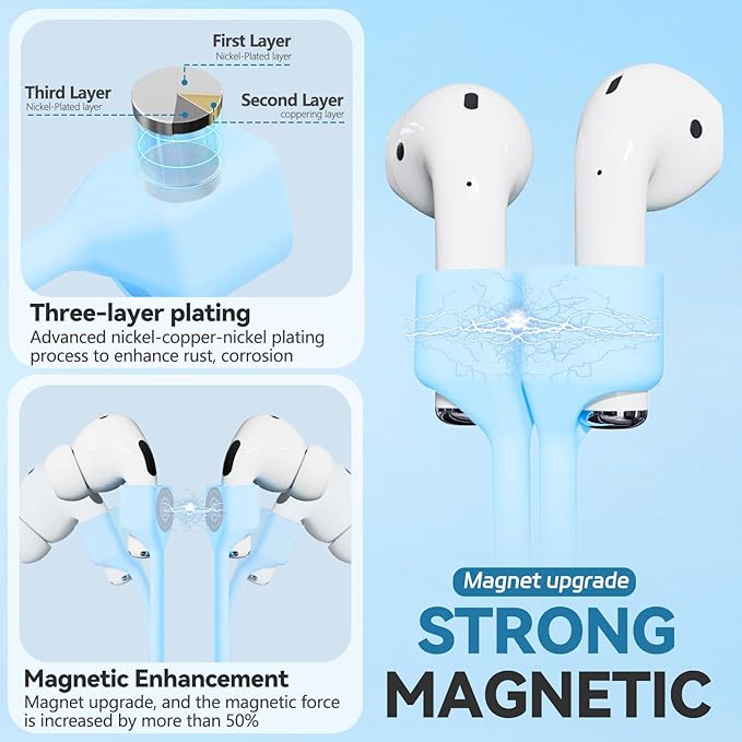 4 Pack Ultra Strong Magnetic AirPod Pro Straps, Anti-Lost Neck Cord for AirPods Pro 3rd,Air Pod 4th, Air Pod Pro 2nd/1st, AirPod 3rd, AirPod 2nd/1st- White+Sky Blue+Pink+Purple